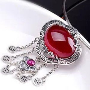 Natural Red Jade Sterling Silver Pendant